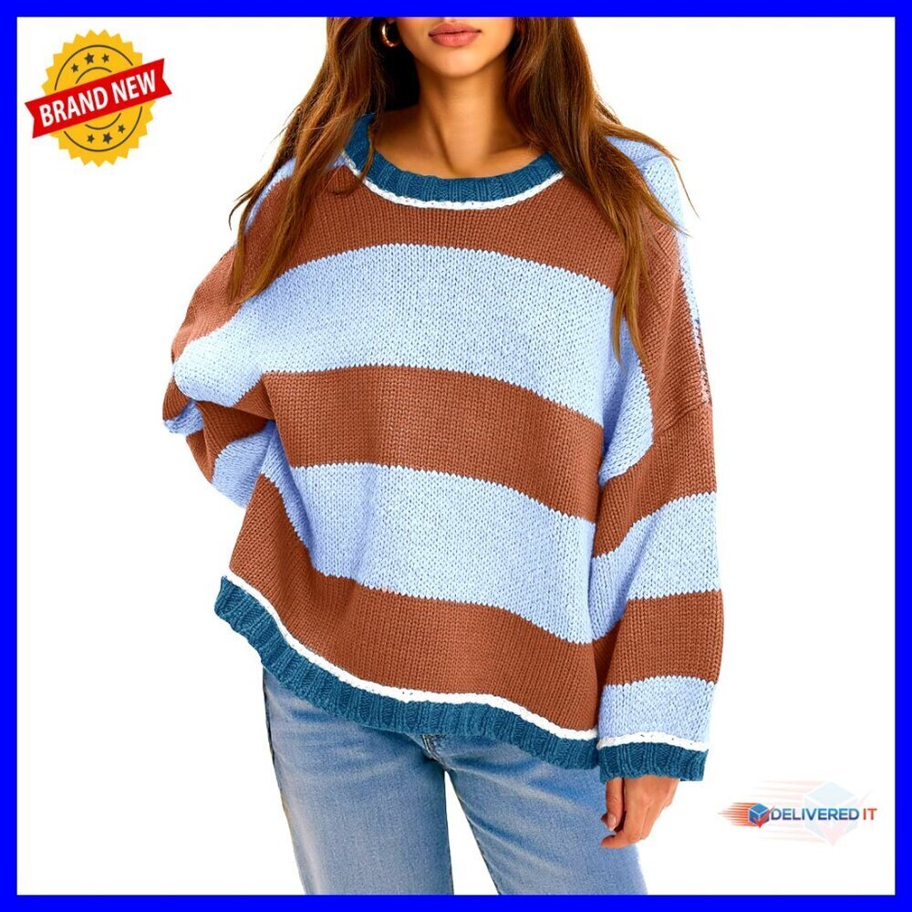 Oversized Knitted Pullover Sweater Long Sleeve Color Block Y2K Chic Loose Fit